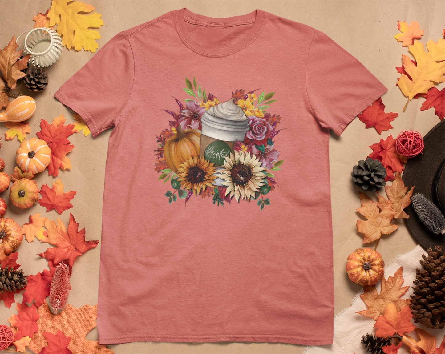 Pumpkin Spice Latte Floral T-Shirt