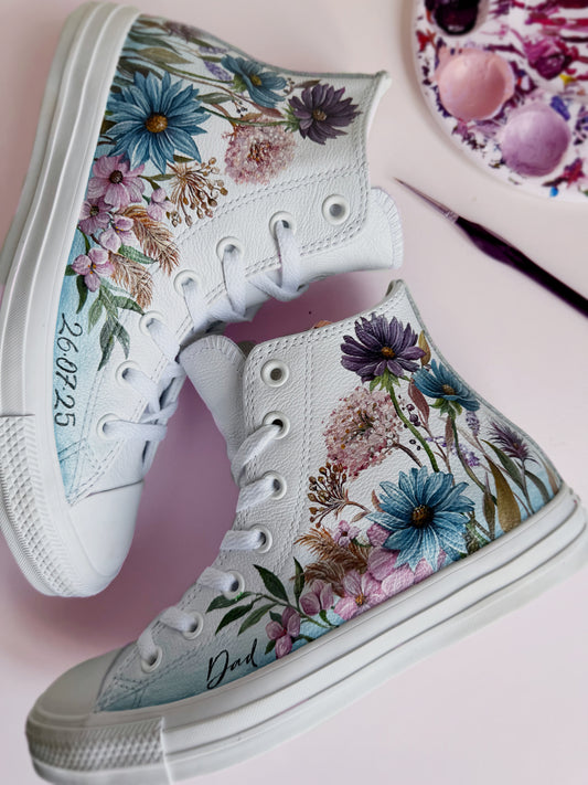 Hand Painted Converse, Wedding Converse, Wildflower Meadow Design
