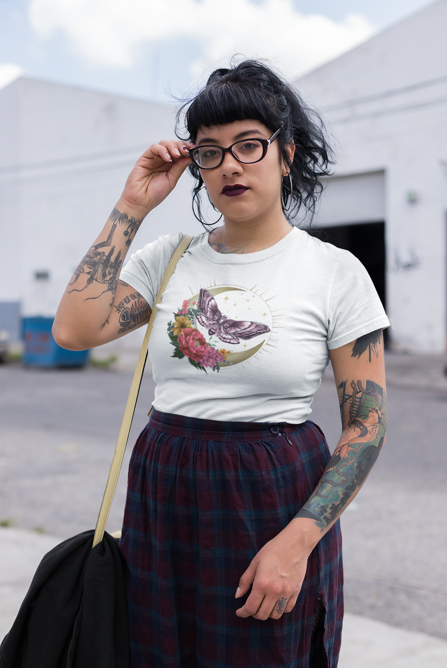 Witchy Tee Shirt with Deaths Head Moth and Crescent Moon Design