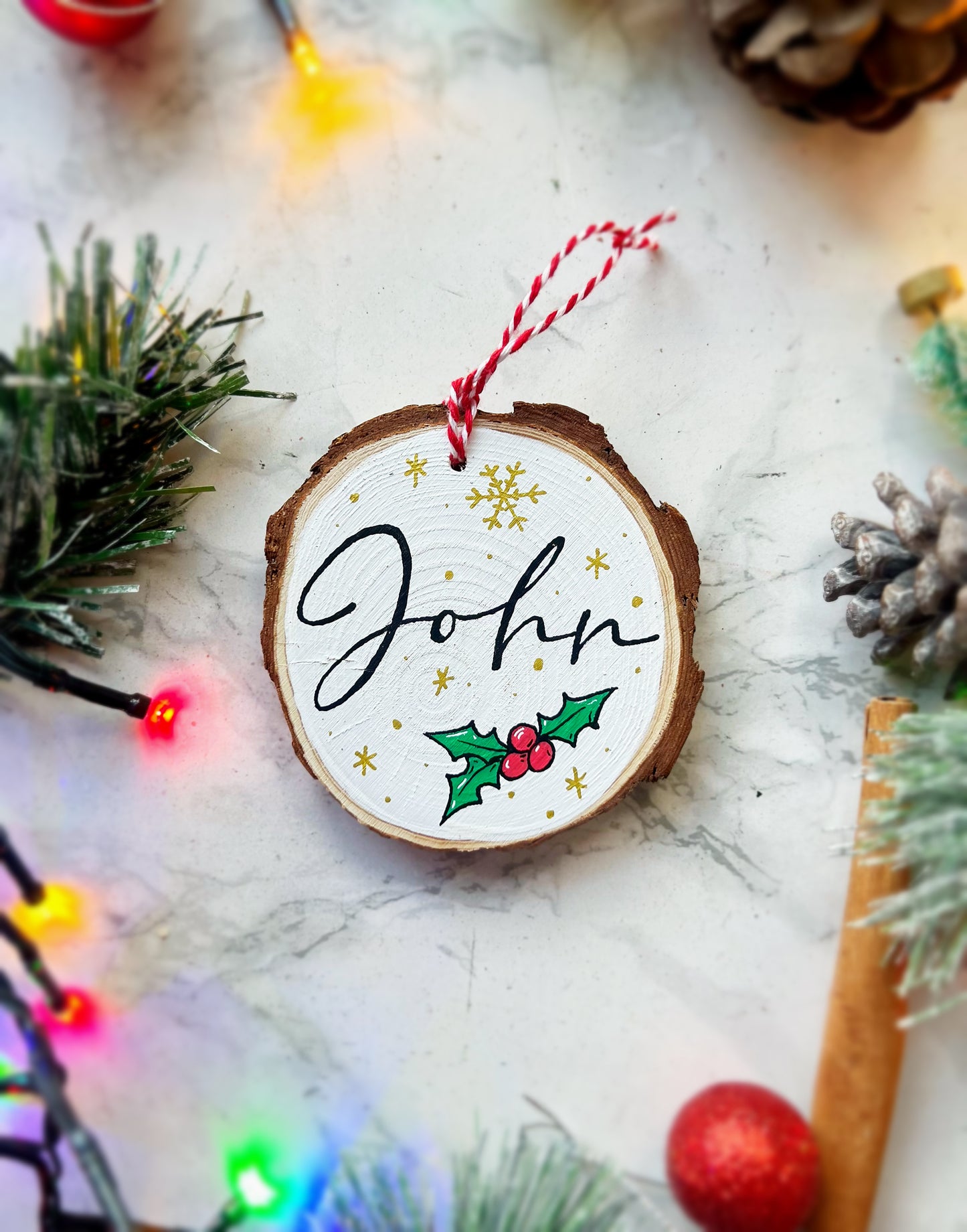 Personalised Log Slice Christmas Tree Decoration