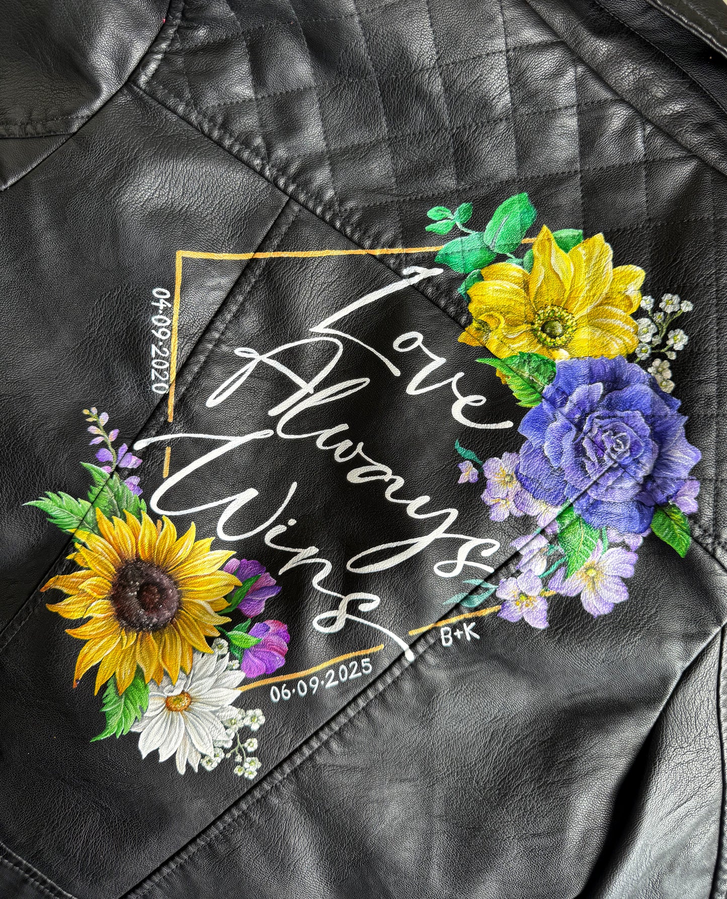 Hand Painted Leather Jacket. Floral Geometric Design. Leather Jacket Painting Service