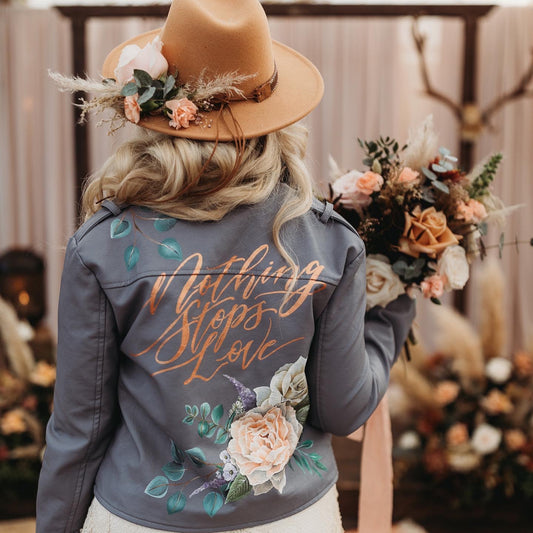 (Copy) Hand Painted Leather Jacket. Snake, Scroll and Flowers. Leather Jacket Painting Service
