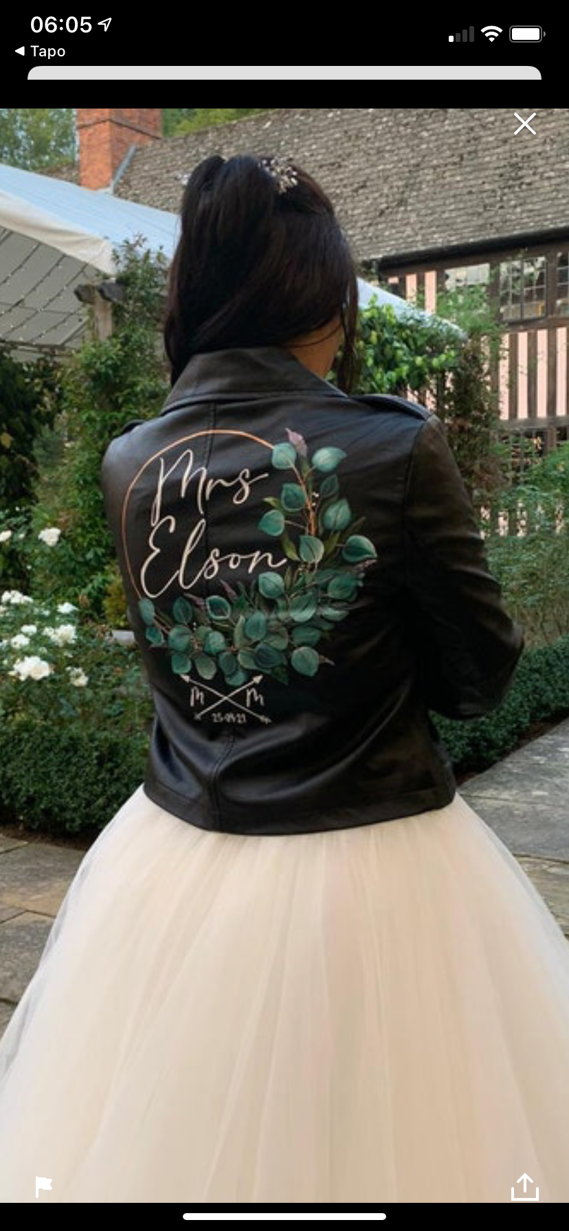 Hand Painted Leather Jacket. Foliage and Gold Hoop Design. Leather Jacket Painting Service