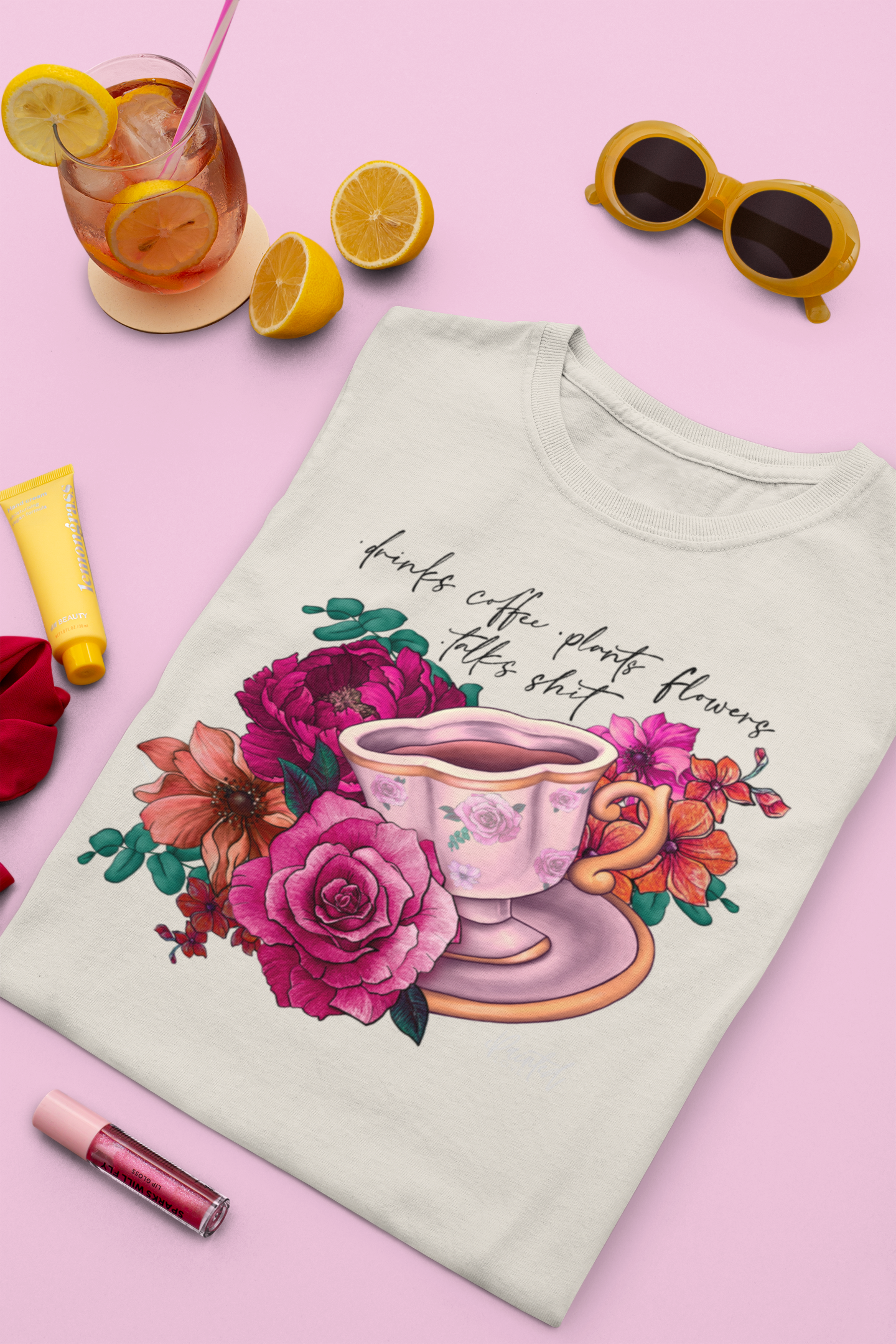 Sweary Coffee Cup Tee, Bright Pink