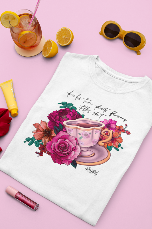 Sweary Tea Cup Tee, Bright Pink