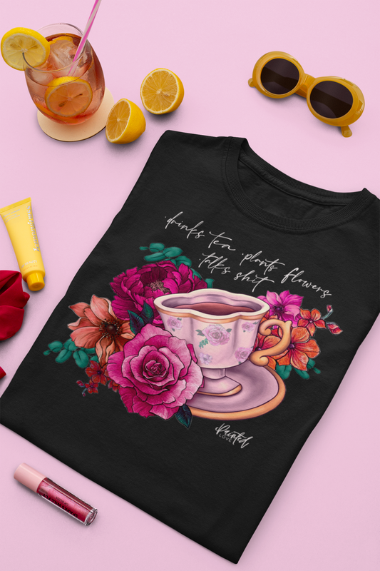 Sweary Tea Cup Tee, Bright Pink