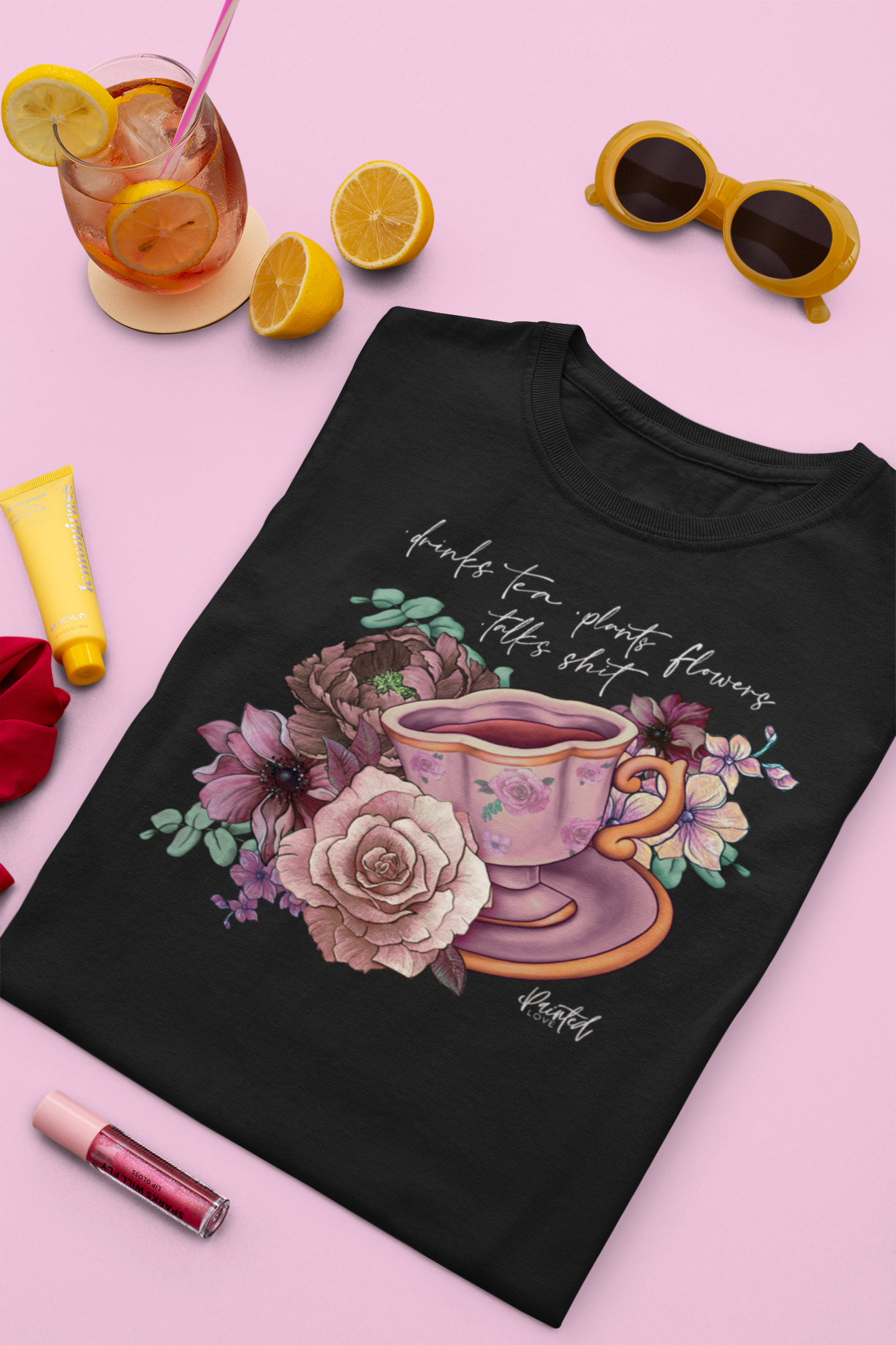 Sweary Tea Cup Tee, Vintage Florals