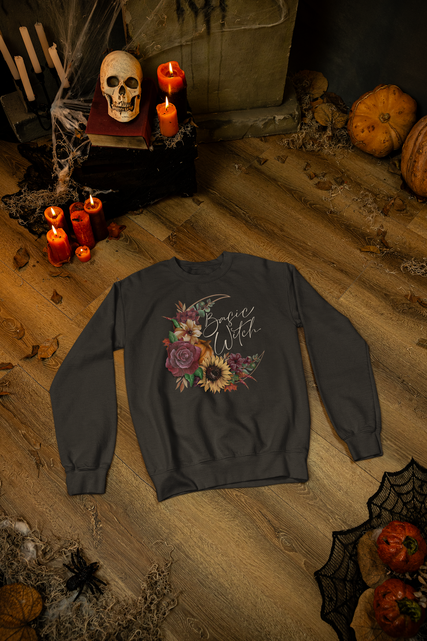 “Basic Witch” Halloween Floral Sweatshirt