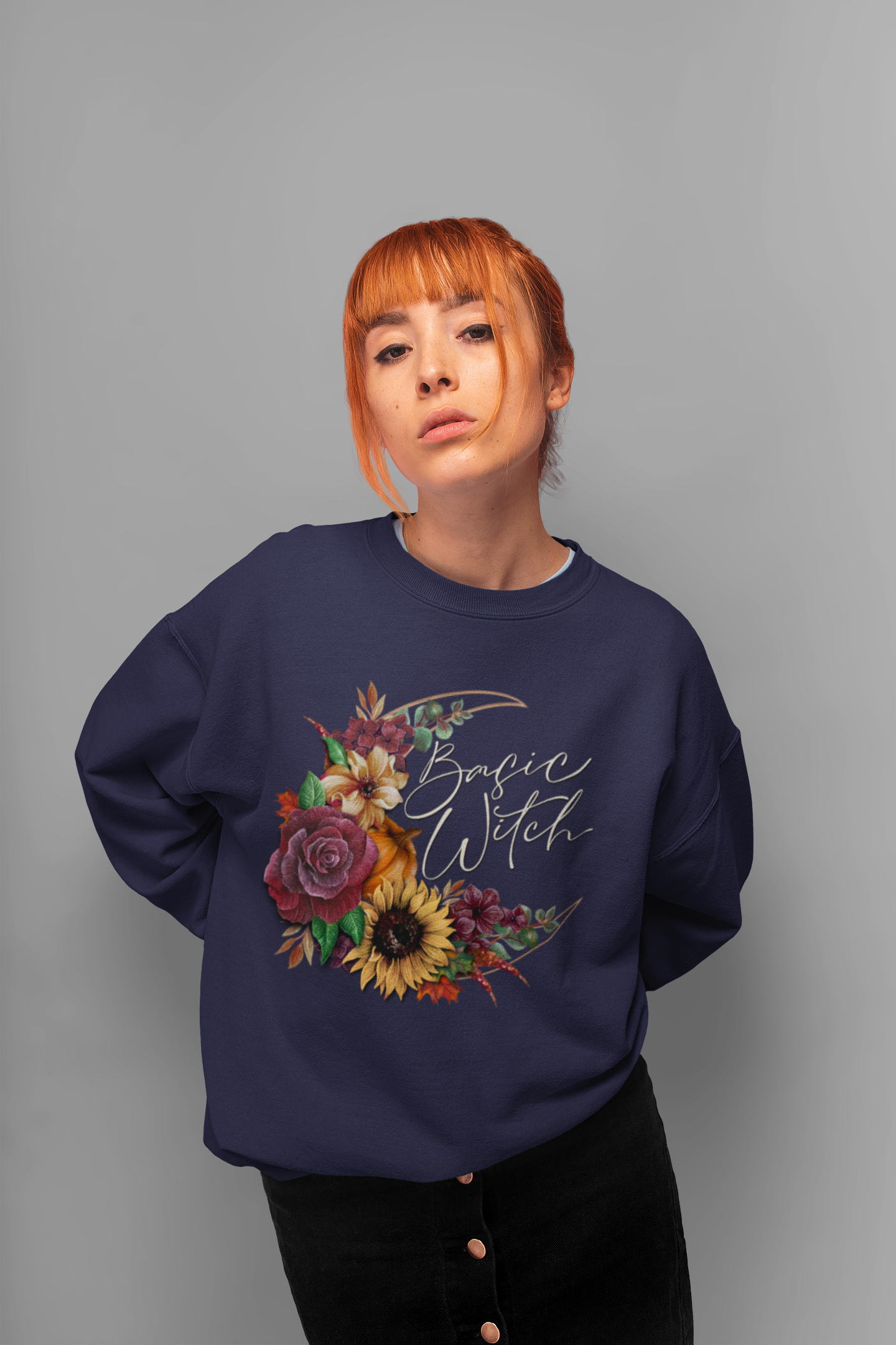 “Basic Witch” Halloween Floral Sweatshirt