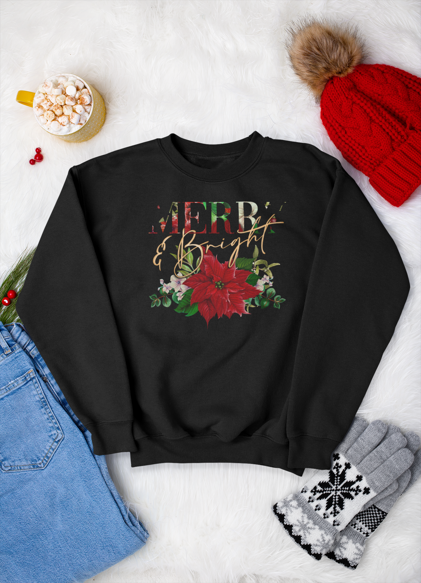 Christmas Slogan Sweatshirt, Merry & Bright