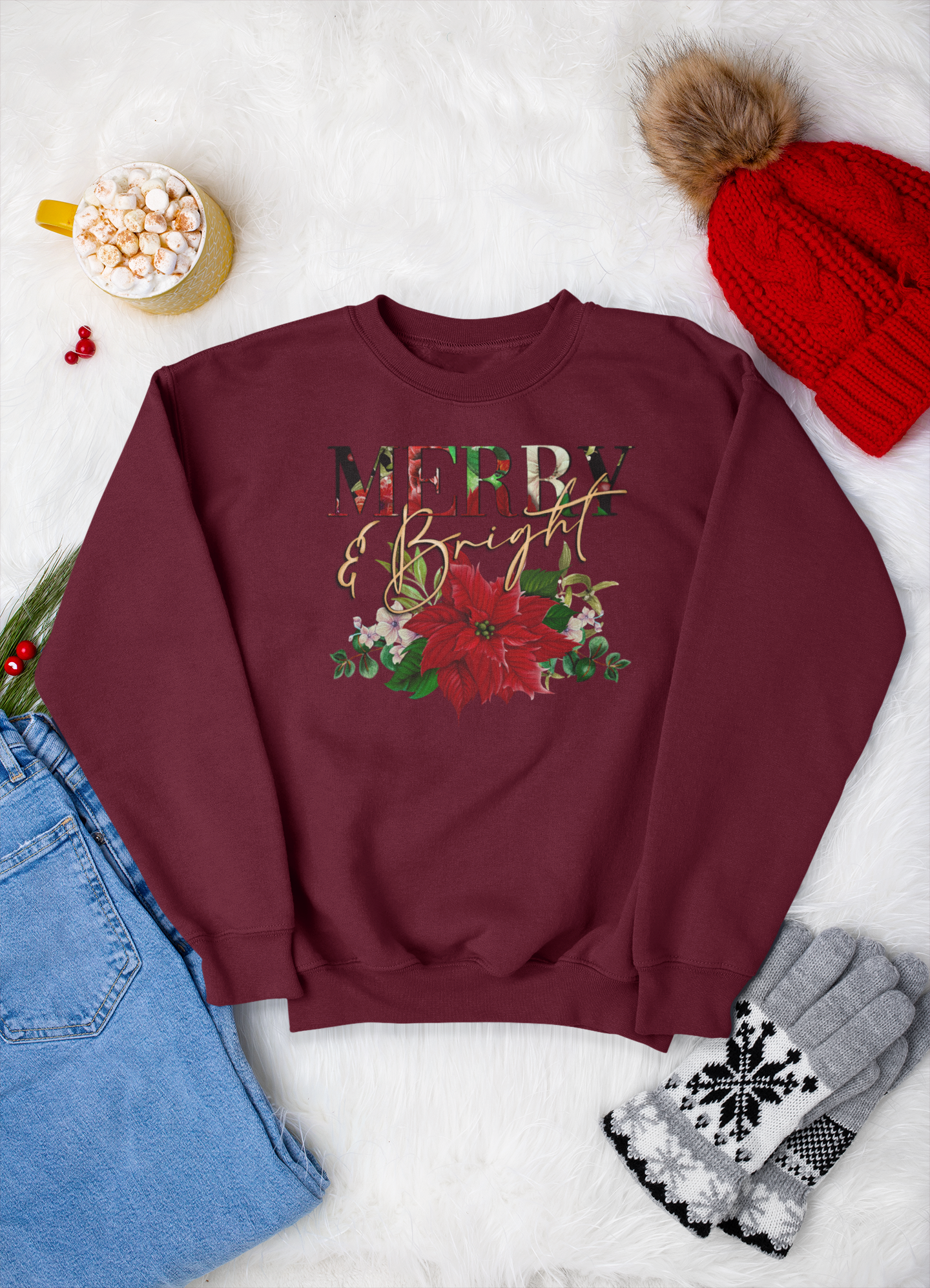 Christmas Slogan Sweatshirt, Merry & Bright