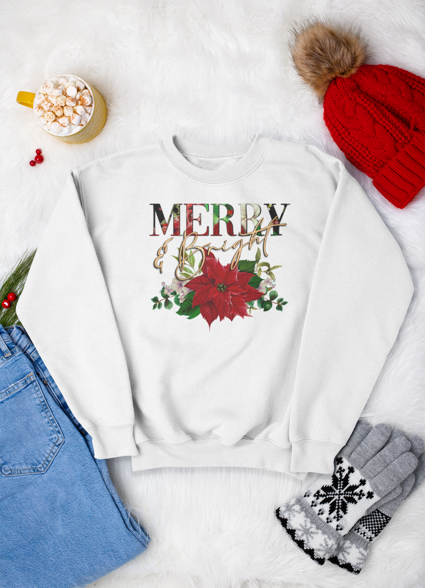 Christmas Slogan Sweatshirt, Merry & Bright