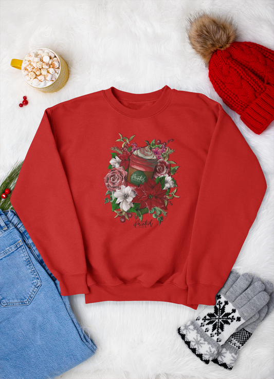 Christmas Sweatshirt, Hot Chocolate and Flowers