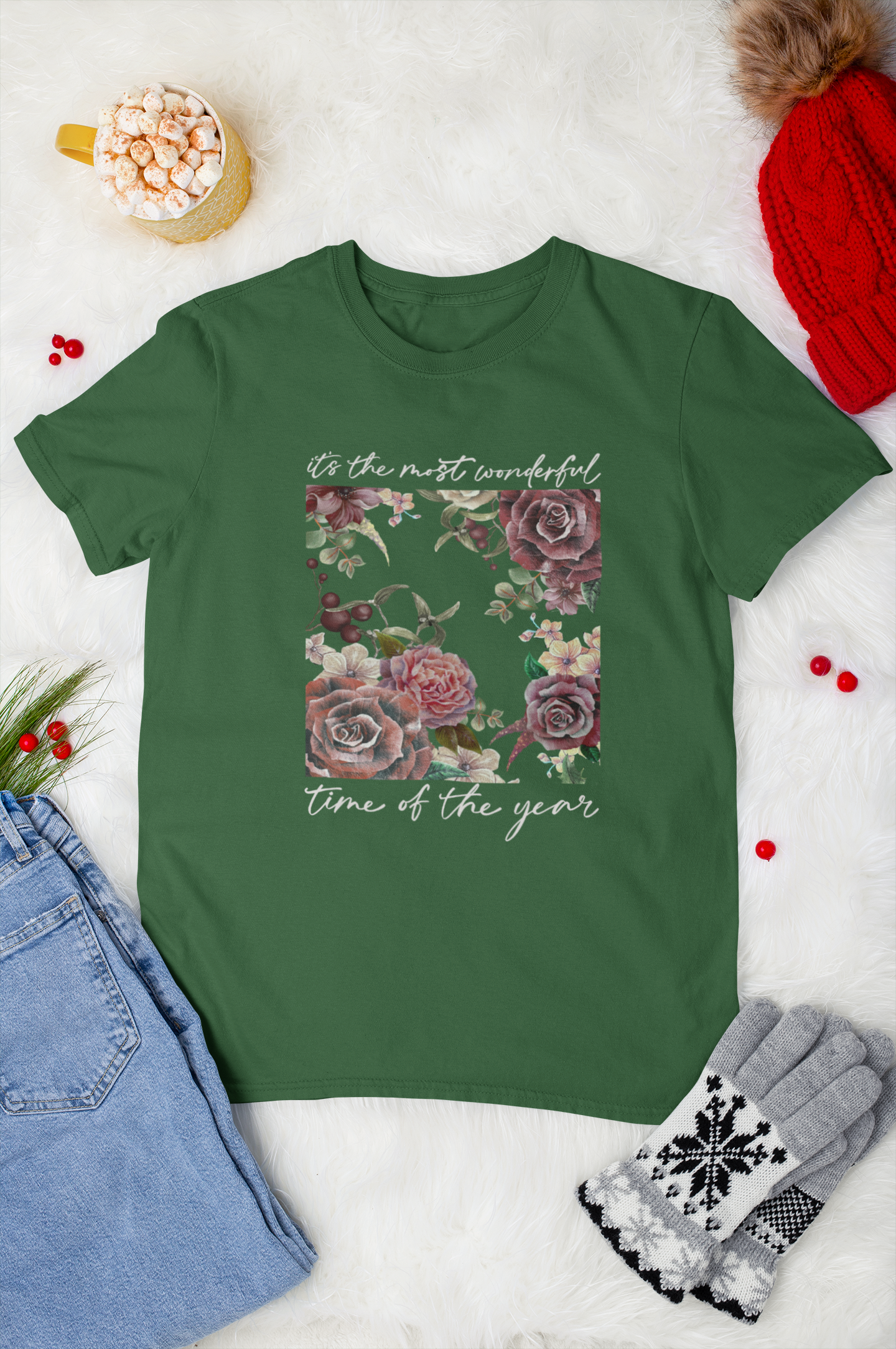 Vintage Floral Christmas T-Shirt