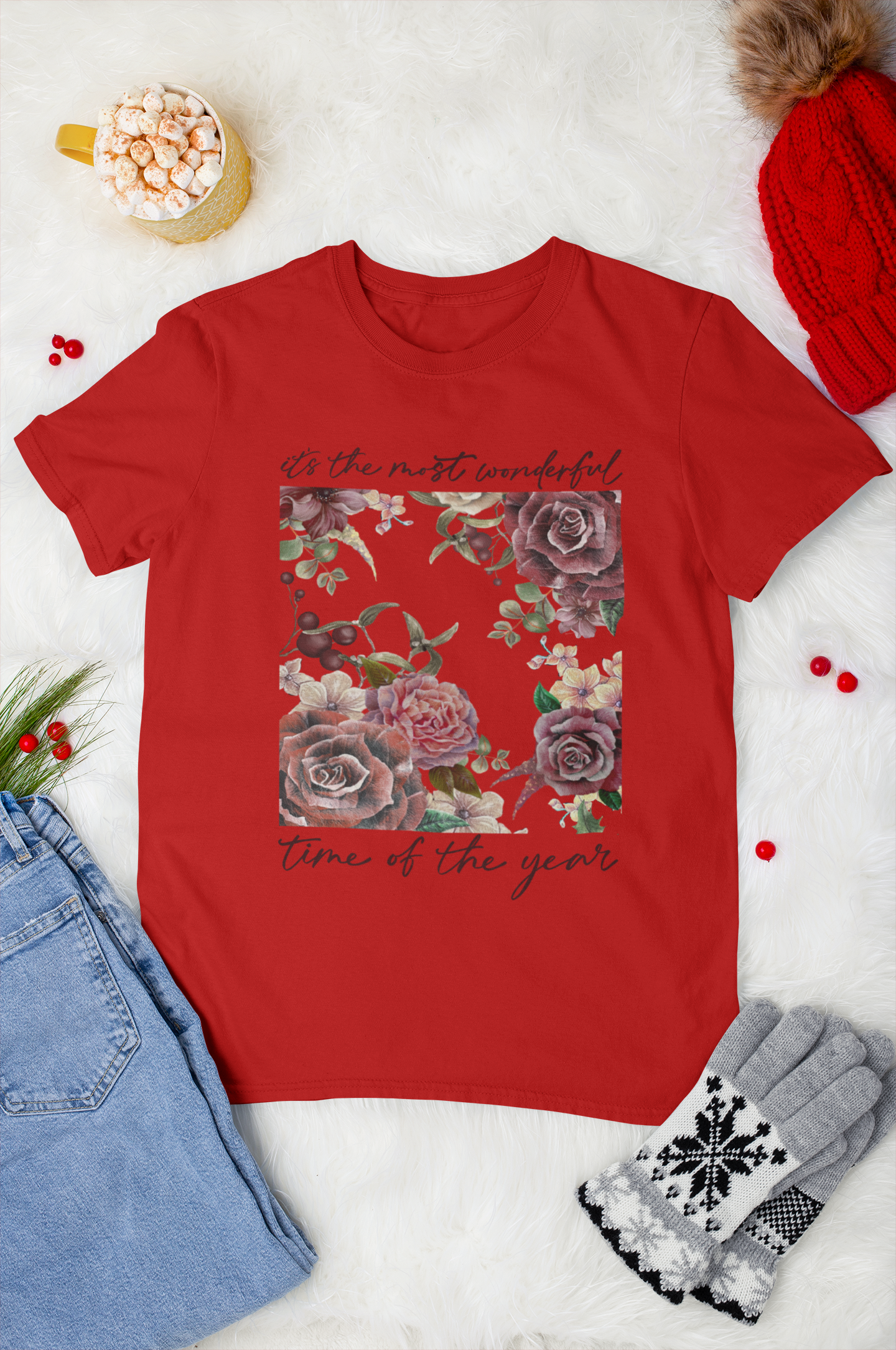 Vintage Floral Christmas T-Shirt