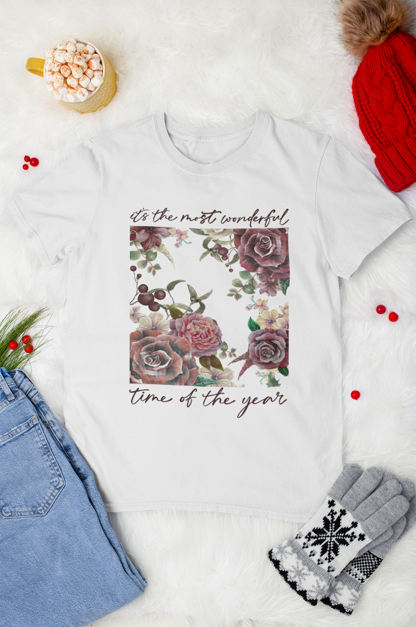 Vintage Floral Christmas T-Shirt