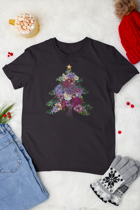 Christmas T-Shirt, Floral Christmas Tree