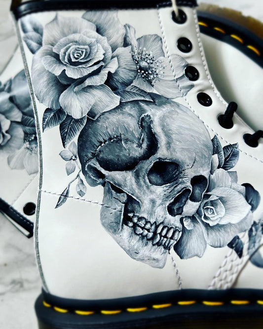 Hand Painted Doc Martens, Skull and Roses