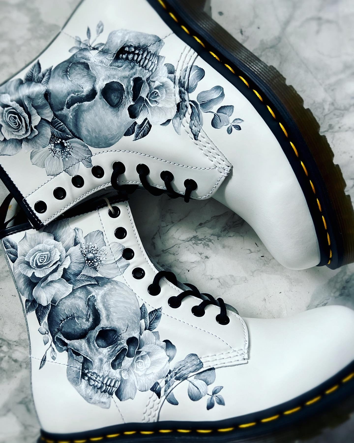 Hand Painted Doc Martens, Skull and Roses