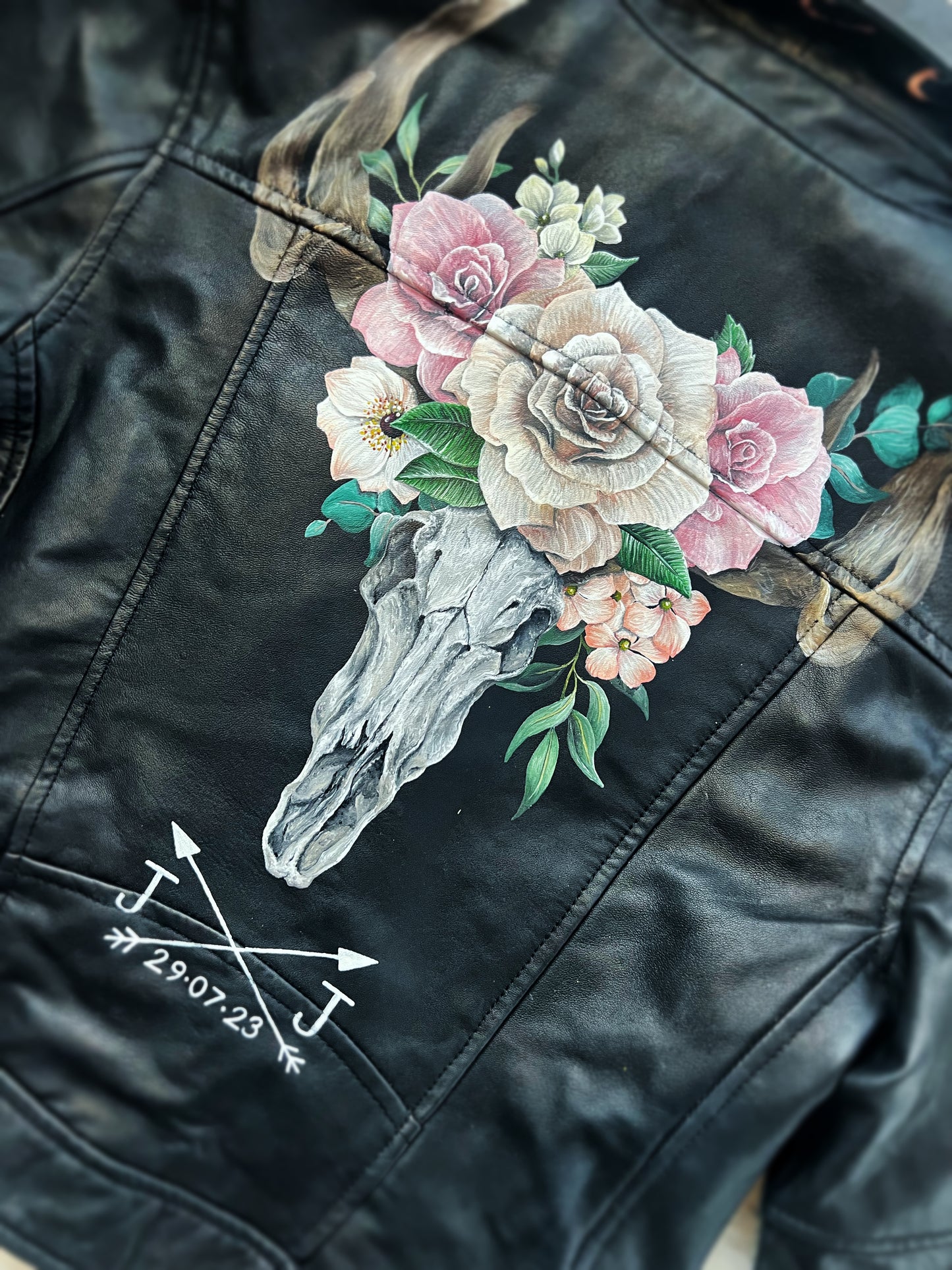Cow Skull Painted Leather Jacket Design