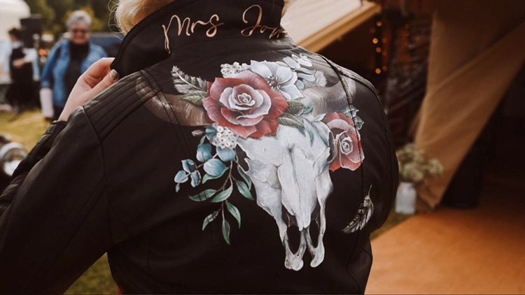 Hand-painted Leather Jackets for Unique Brides —Bespoke Wedding Accessories