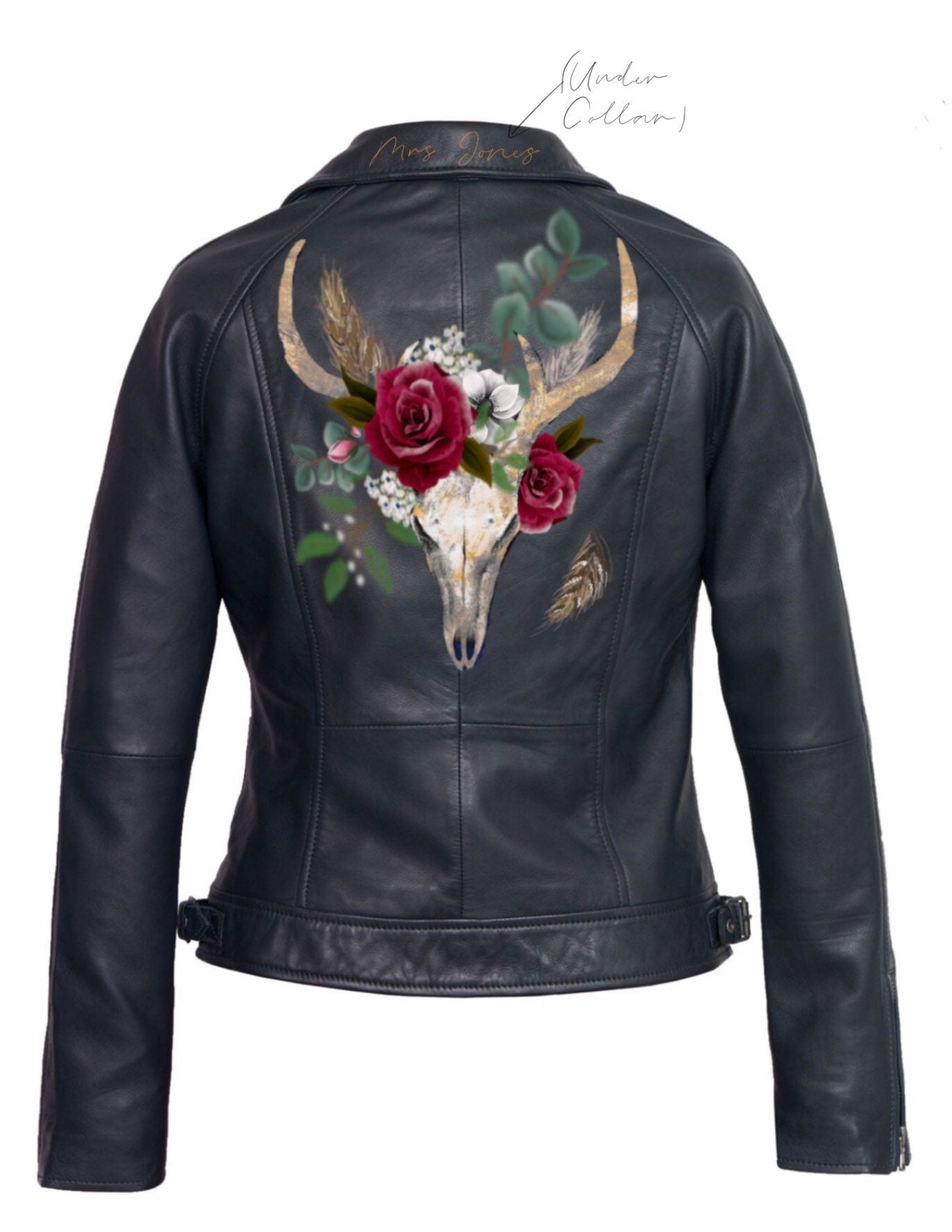 Painted Leather Jacket, Personalised Bride Jacket, Cow Skull Jacket