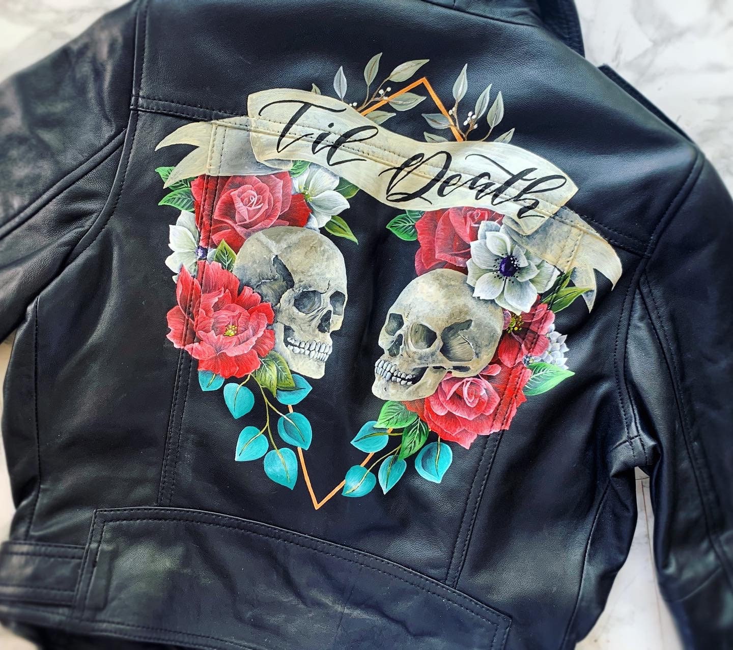 Hand Painted Leather Jacket. Personalised Leather Jacket. Skull design. Painting only
