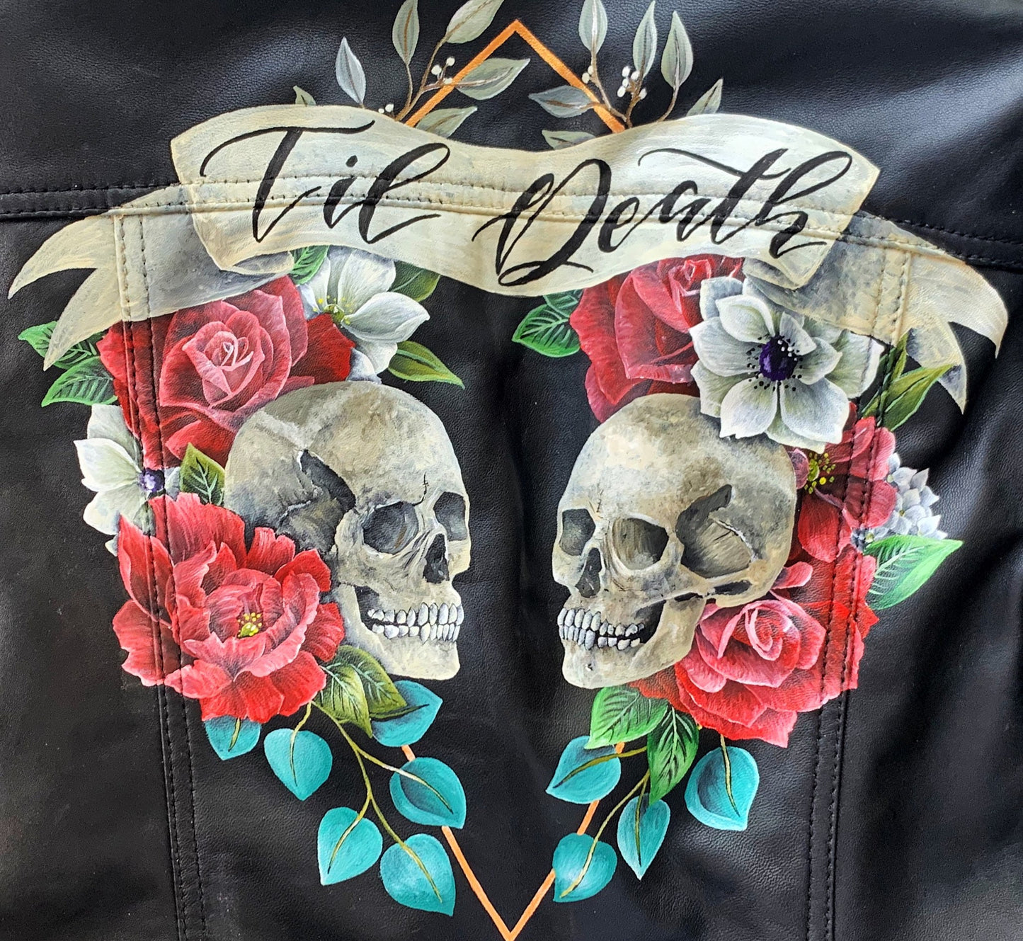 Hand Painted Leather Jacket. Personalised Leather Jacket. Skull design. Painting only