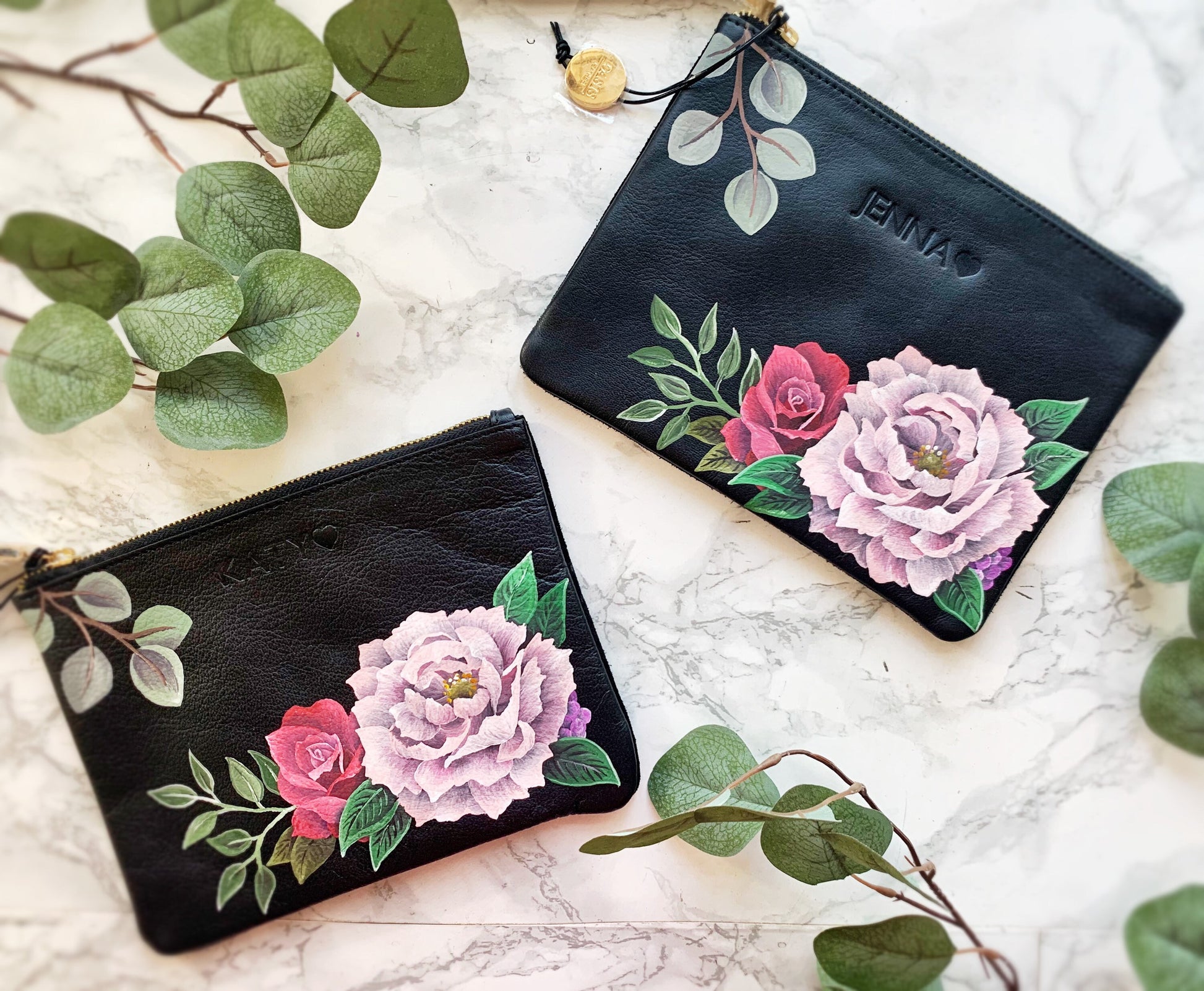 CHERUB: one of a kind, hand painted and hand made accessories. A wearable  piece of art! | Handmade clutch, Painted leather jacket, Painted purse