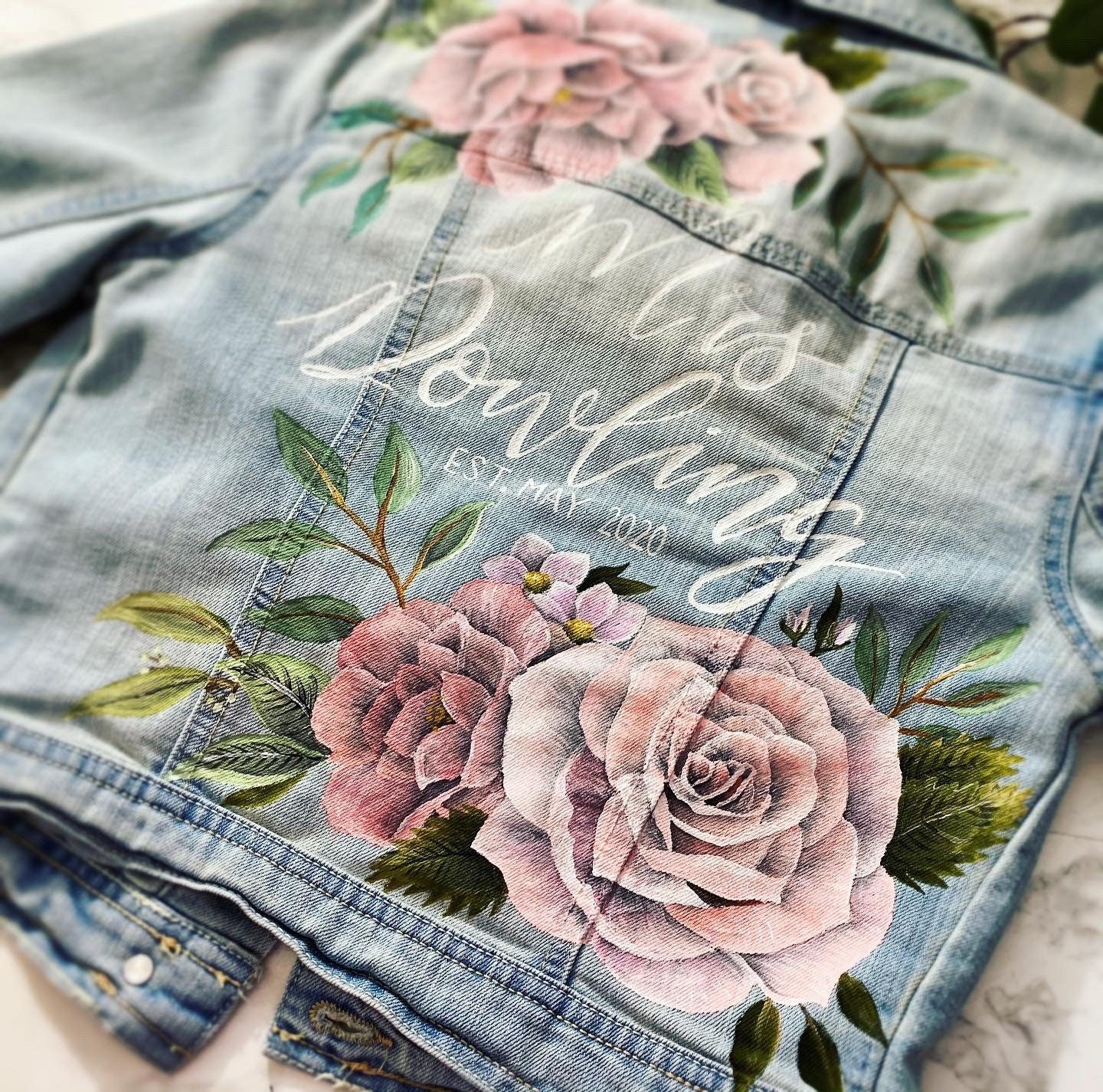 Hand Painted Denim Jacket. Personalised Denim Jacket. Painting Only Leather/Faux Leather