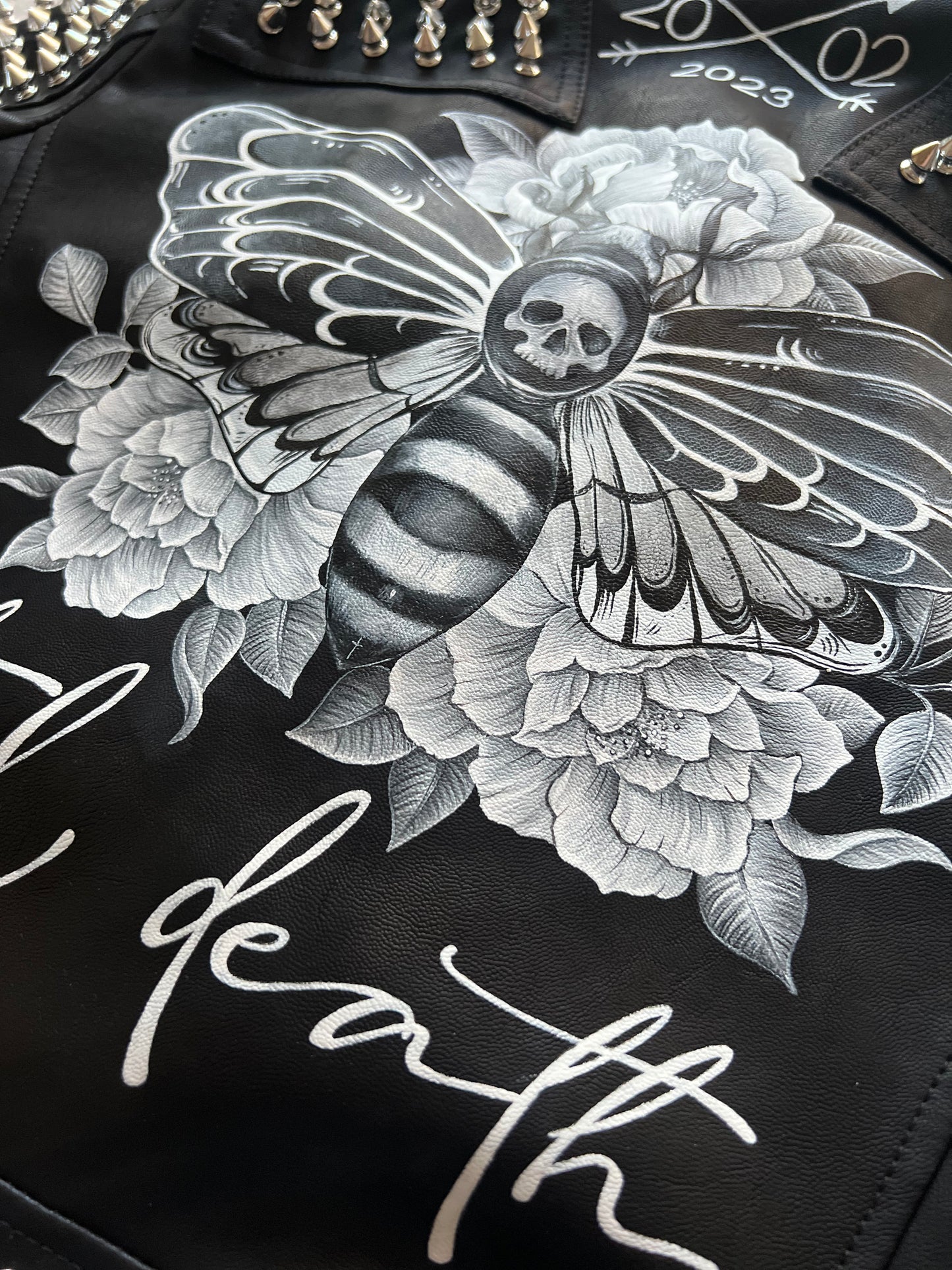 Hand Painted Leather Jacket. Death Head Moth. Painting only