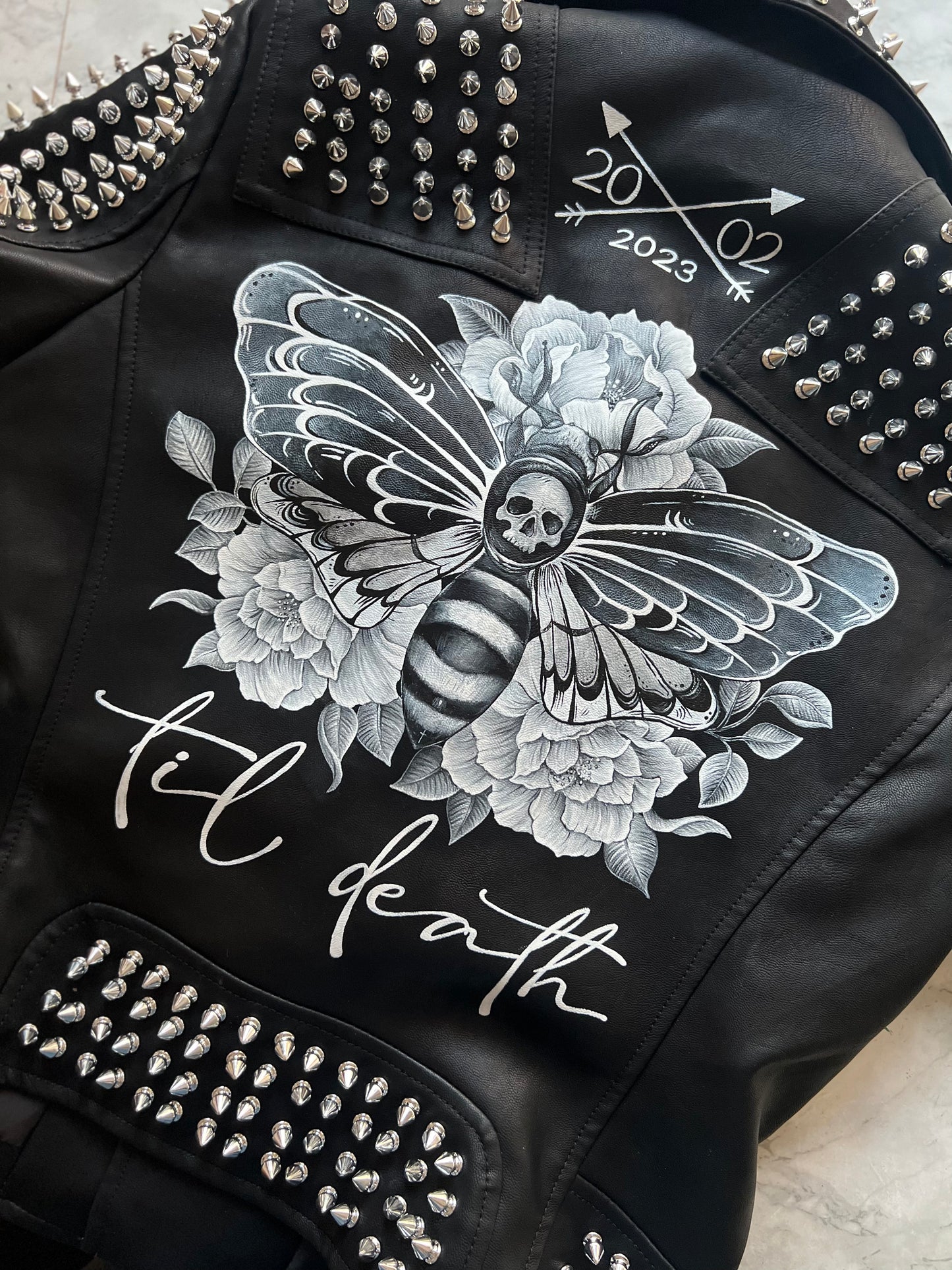 Hand Painted Leather Jacket. Death Head Moth. Painting only